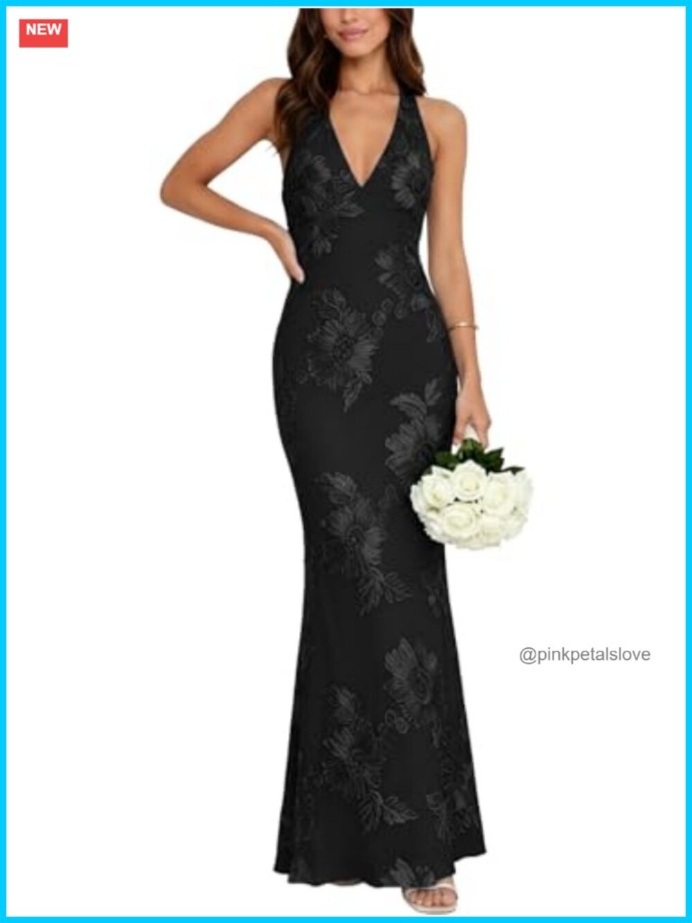 Floral Mesh Halter Bodycon Maxi Dress Wedding Guest Cocktail Mermaid